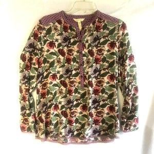 Matilda Jane Purple Floral Womens Blouse Shirt w/ Pleats and Trim, Size Medium